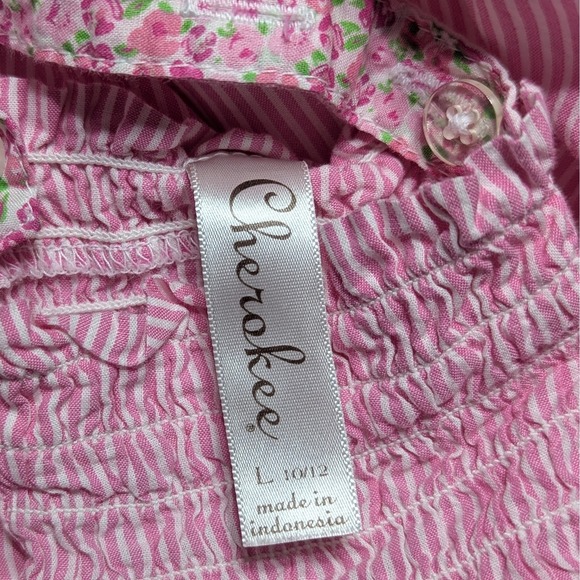 Cherokee Pink Stripe Cotton Sundress Lace Trim Button Front Size L - Picture 4 of 8